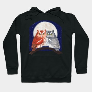 Eastern Screech Owl pair with a Full Moon Hoodie